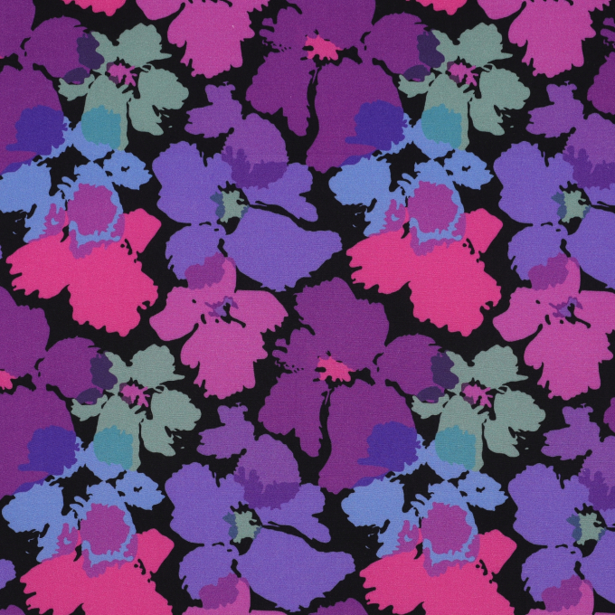 Tissu viscose Fleurs Radiance Beautiful Flowers, noir