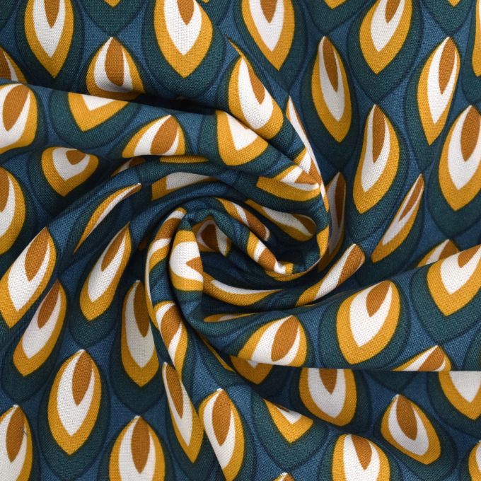 Viscose stof Retro Drops, petrol