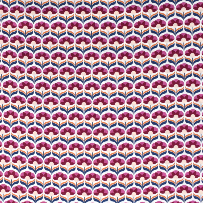 Tissu viscose Vintage Fleurs Retro Flowers, blanc cassé