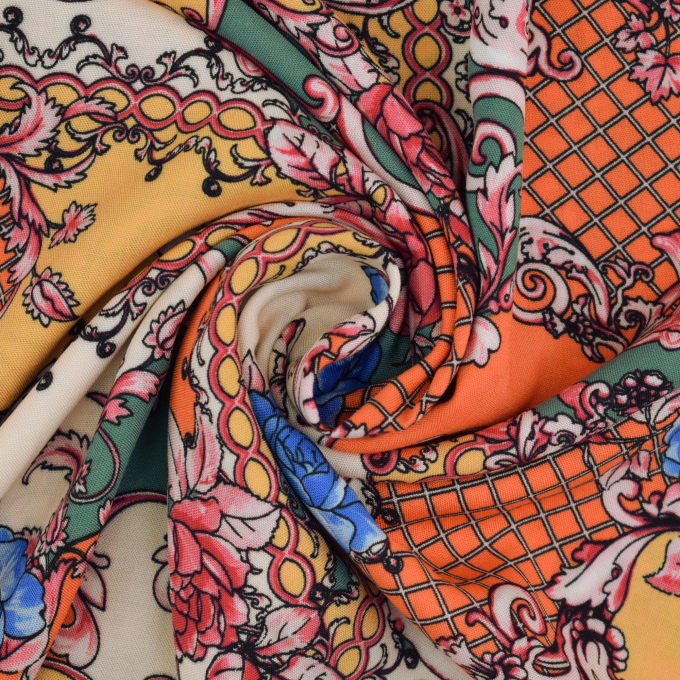Tissu viscose Royal Flowers, orange