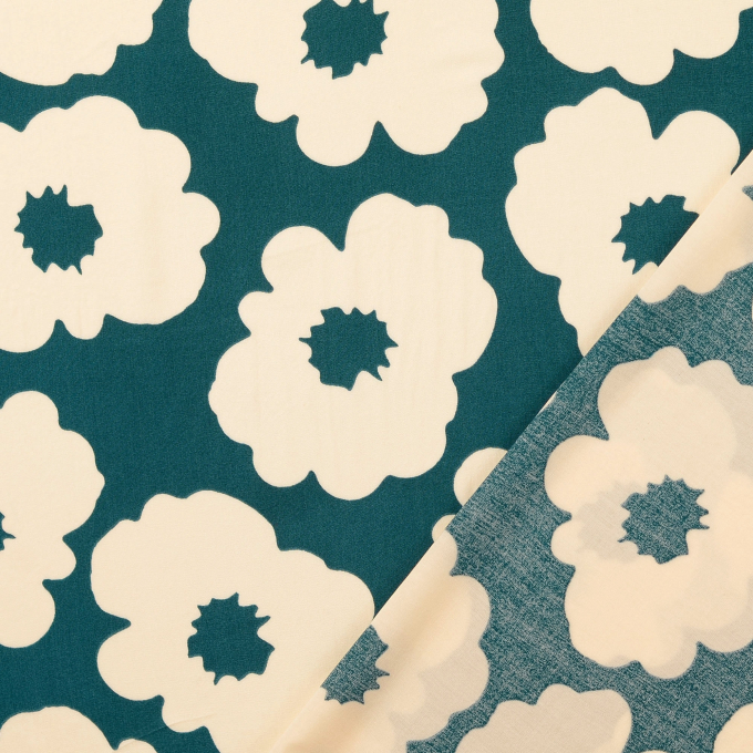 Tissu viscose Shadow Flowers, bleu pétrole