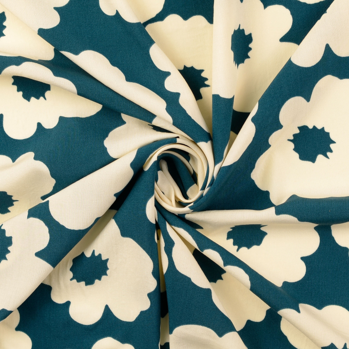 Tissu viscose Shadow Flowers, bleu pétrole
