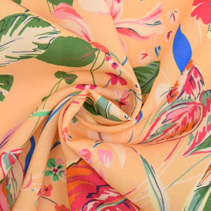 Viscose fabric Tropic Flowers, light orange