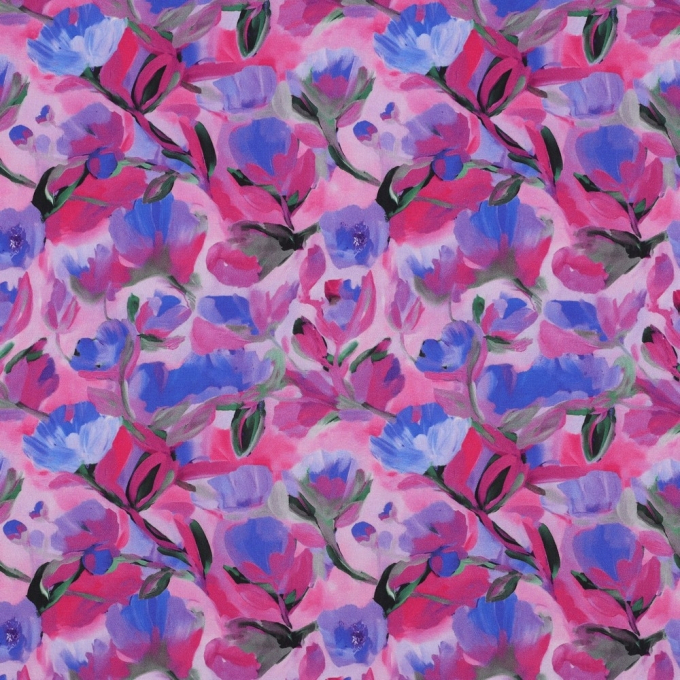 Viscose fabric Watercolor Flowers, purple