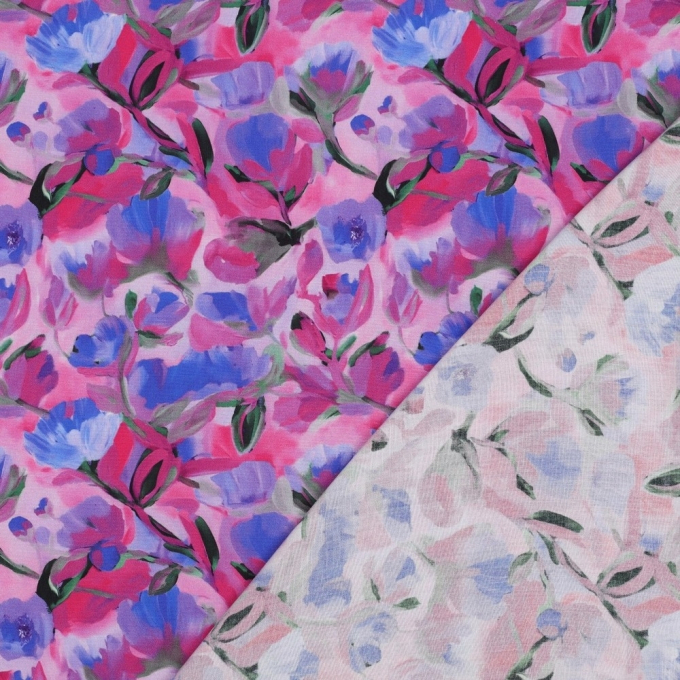 Viscose fabric Watercolor Flowers, purple