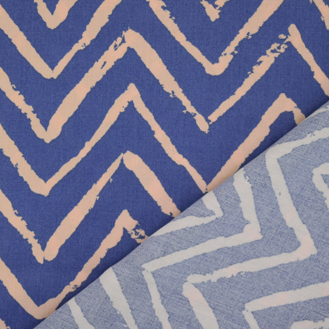 Tissu viscose Zig Zag, bleu denim