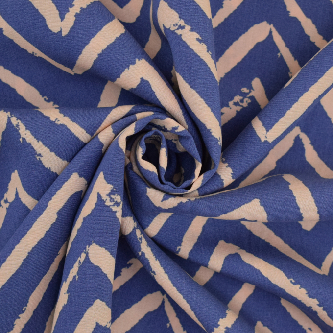 Tissu viscose Zig Zag, bleu denim