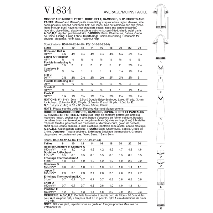 Vogue 1834 Nachtkleding mt. 42-50, Dui/En/Fr