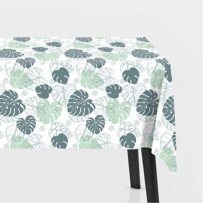 Toile cirée imperméable Plantes Monstera, blanc