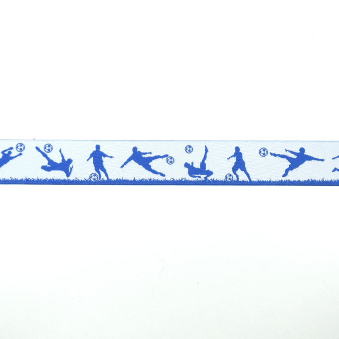 Ruban tissu tissé, 2cm, Footballeur, bleu-blanc