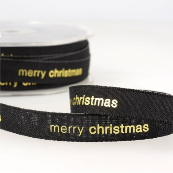 Geweven merry christmas, zwart