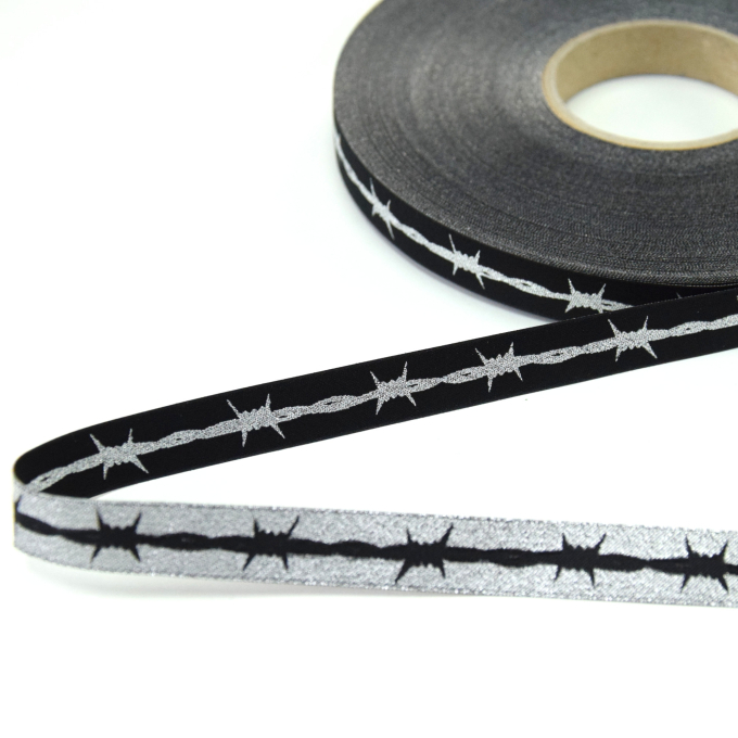 Woven ribbon Barb wire black/lurex