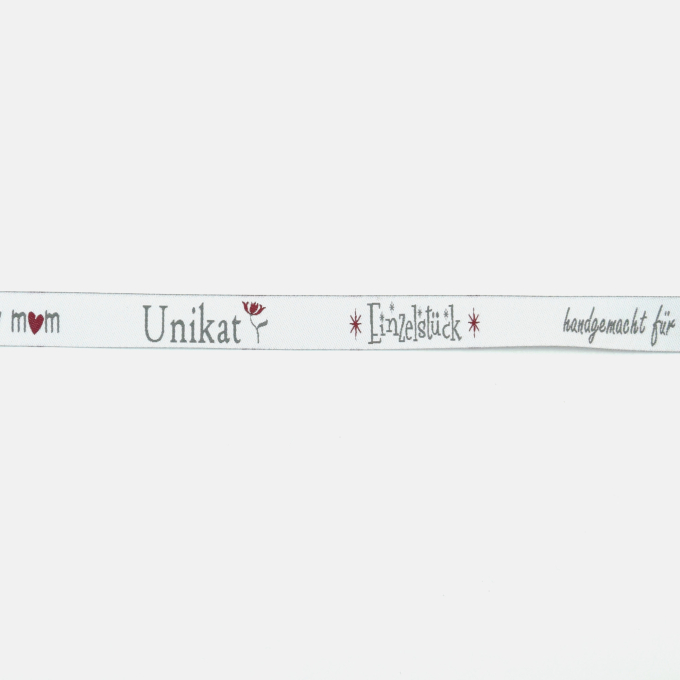 Ruban tissu tissé, 1,5cm, Unikat & Made in, blanc