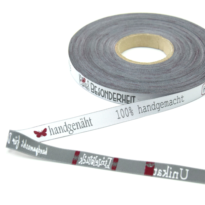 Ruban tissu tissé, 1,5cm, Unikat & Made in, blanc