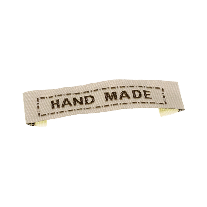Étiquette „fait main“ à coudre tissée, beige
