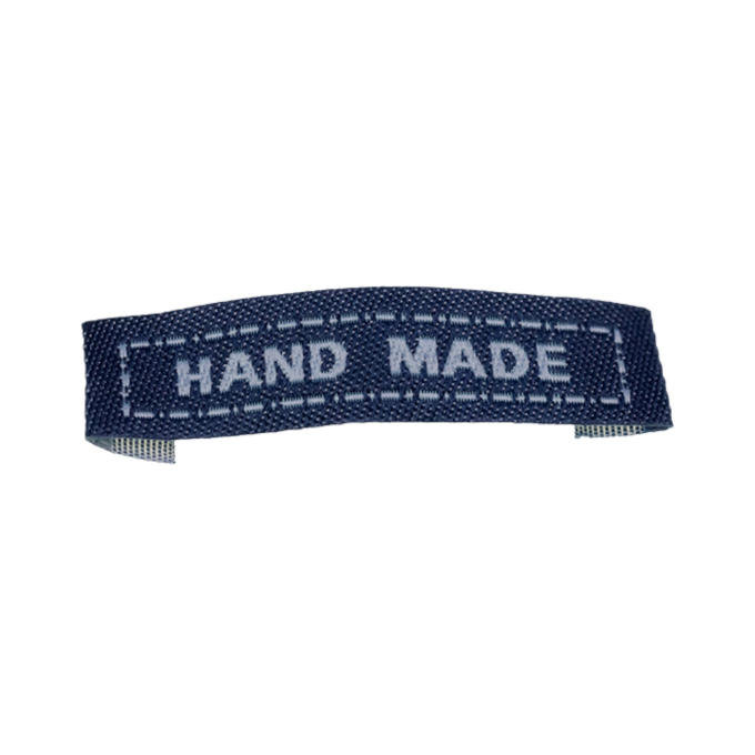 Étiquette „fait main“ à coudre tissée, bleu foncé