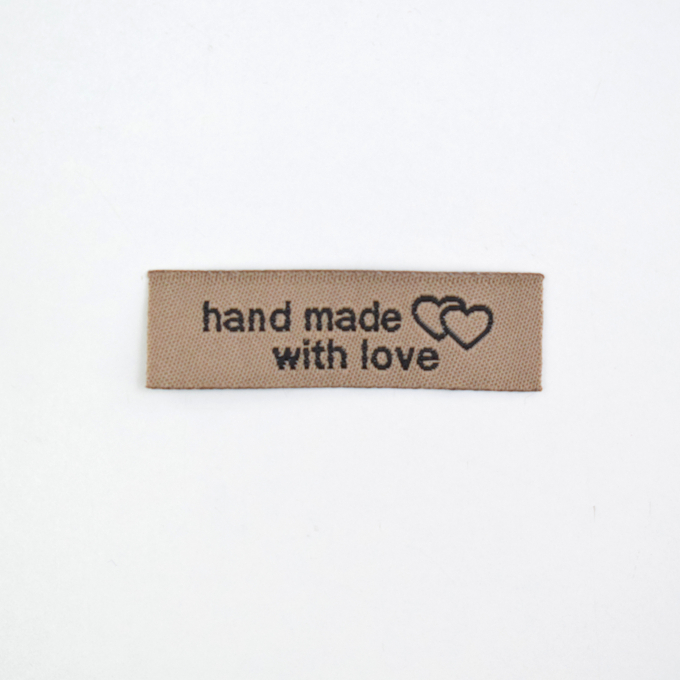 Webetikett Handmade with love 50 x 15 mm, beige