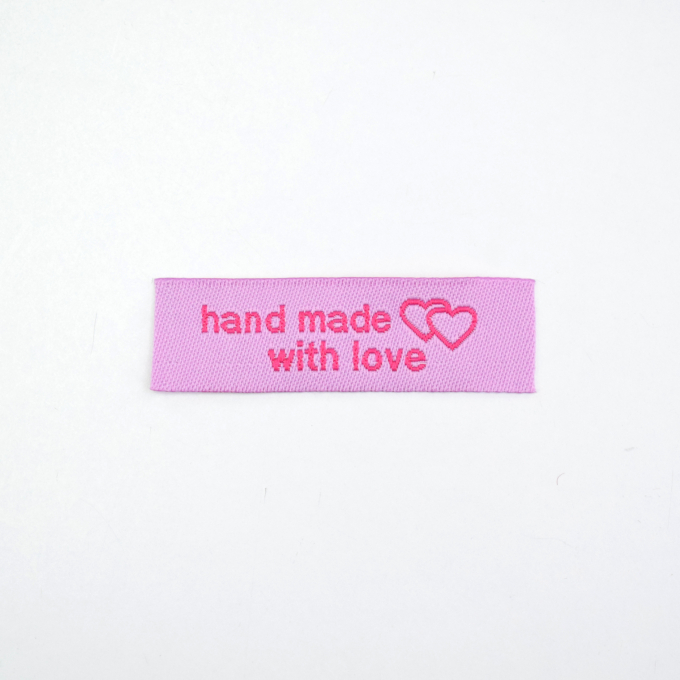 Webetikett Handmade with love 50 x 15 mm, rosa