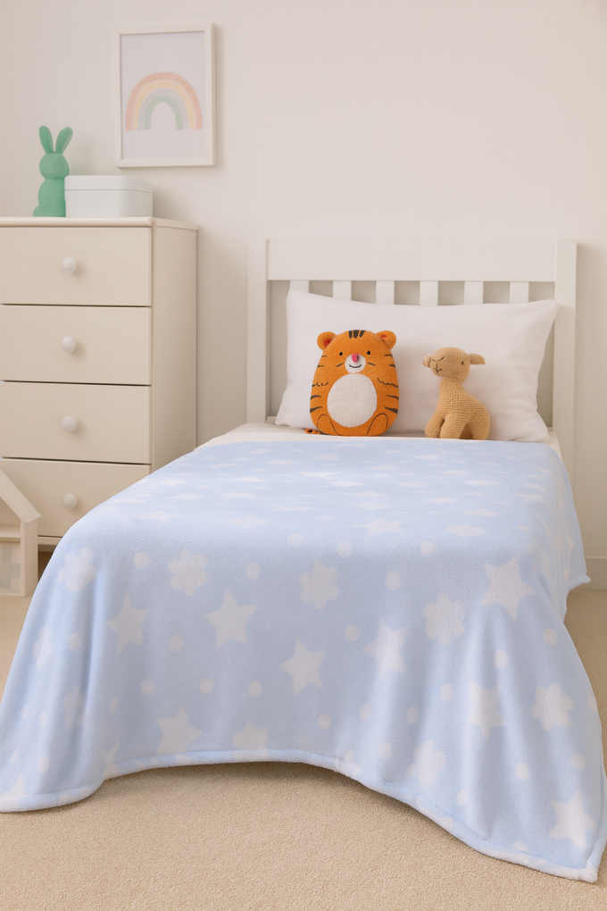 Tissu polaire doux wellness Flowers and Stars, bleu clair