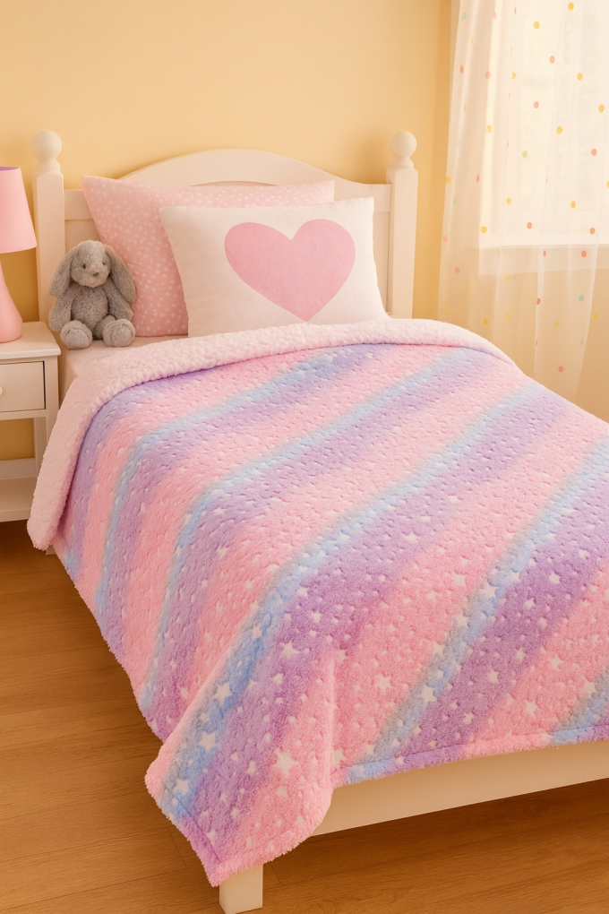 Wellnessfleece Glow in the Dark Pastel Stripes, rosa