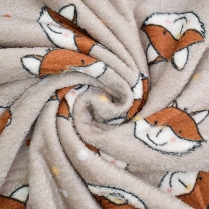 Tissu polaire doux wellness Renards Little Fox, beige