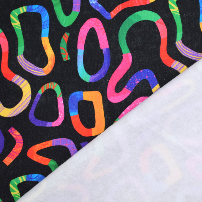 Tissu sweat molleton Cercles rétro colorés Graphic Circles, noir