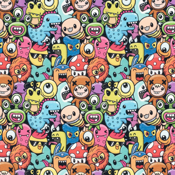 Tissu sweat molleton Petits monstres Little Monsters, multicolore