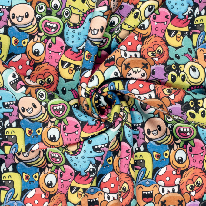 Tissu sweat molleton Petits monstres Little Monsters, multicolore