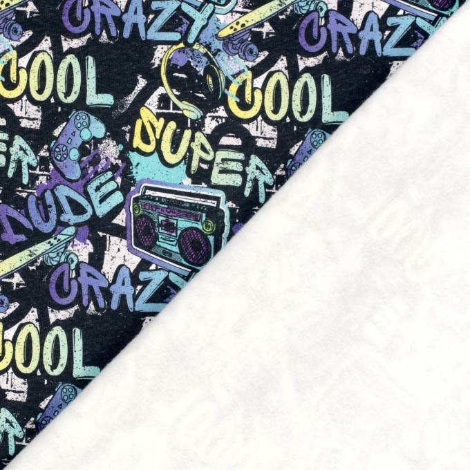 Tissu sweat molleton Super cool Musique, noir