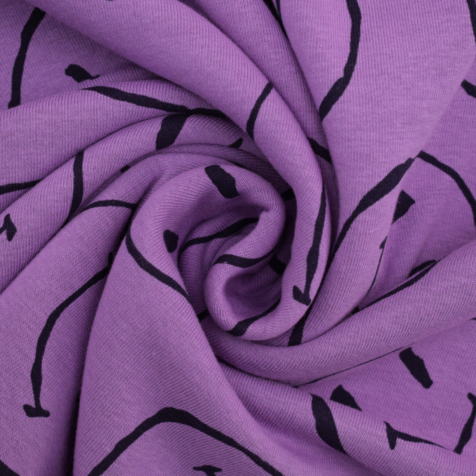 Tissu sweat molleton Smily, pourpre