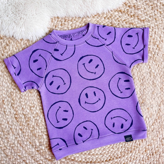 Tissu sweat molleton Smily, pourpre