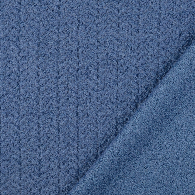 Tissu lainage zigzag aspect bouclé, denim bleu