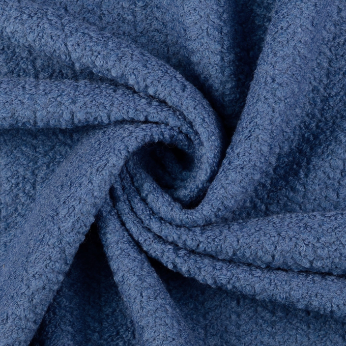 Tissu lainage zigzag aspect bouclé, denim bleu