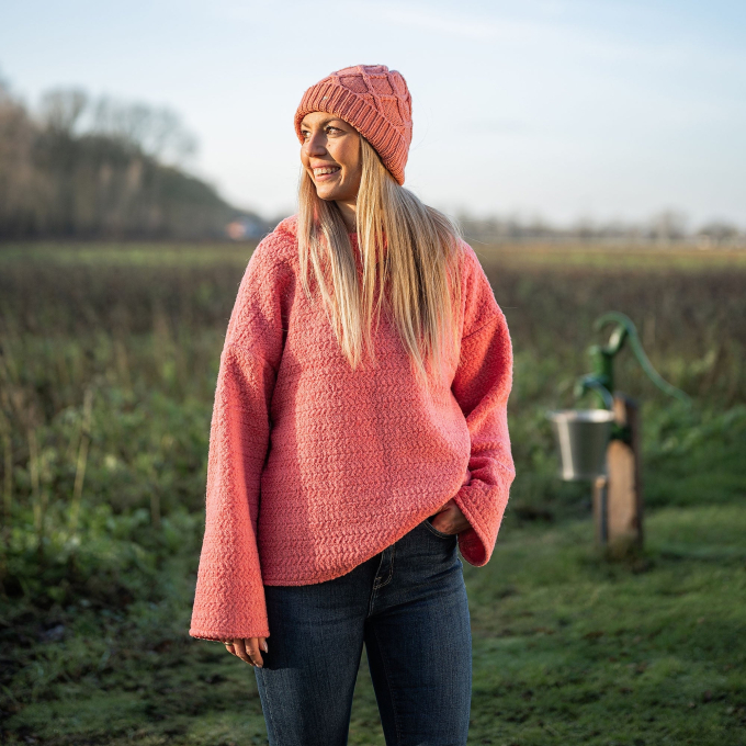 Woll Bouclé Zick Zack, koralle