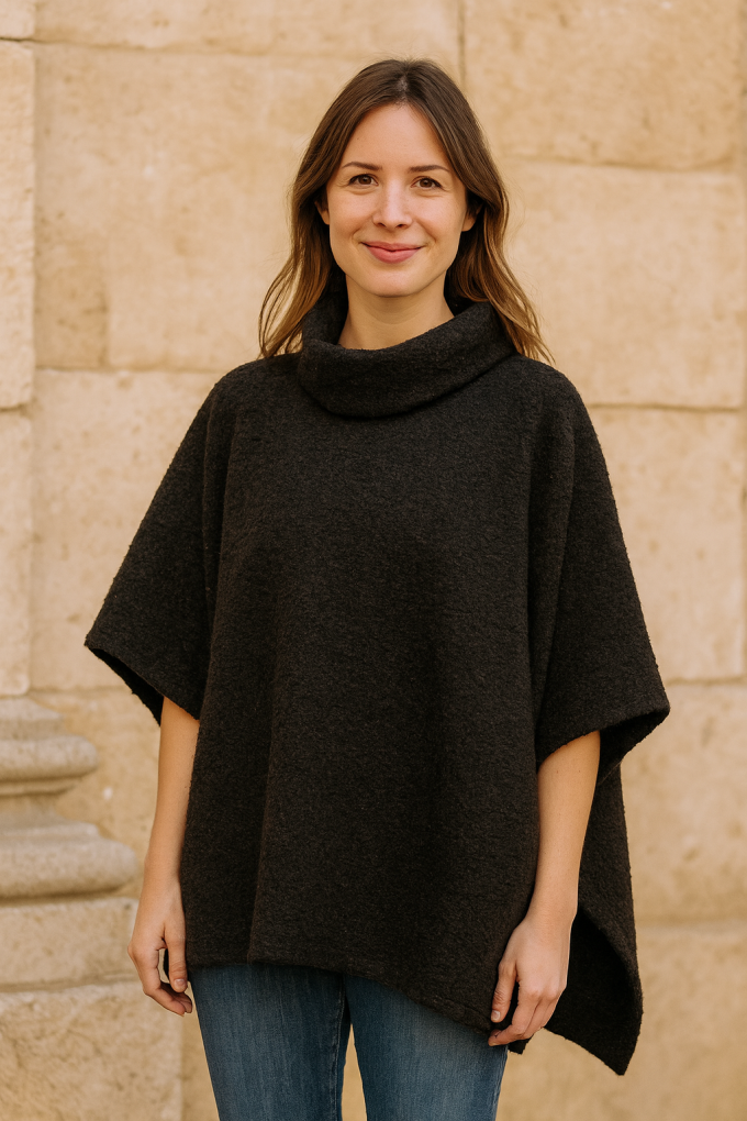 Woll Bouclé Zick Zack, schwarz