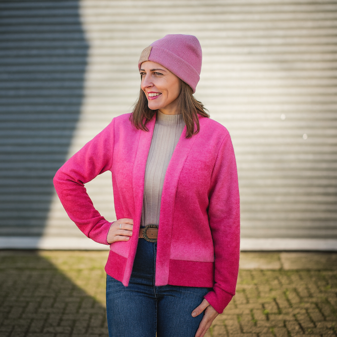 Tissu lainage maille tricoté, rose fuchsia