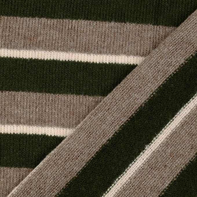 Tissu laine mélangée maille tricot rayé Colour Stripes, vert