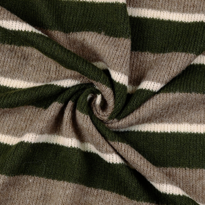 Tissu laine mélangée maille tricot rayé Colour Stripes, vert
