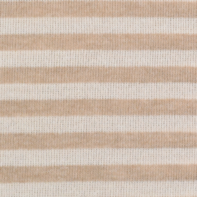 Tissu laine mélangée maille tricot rayé Stripes, beige