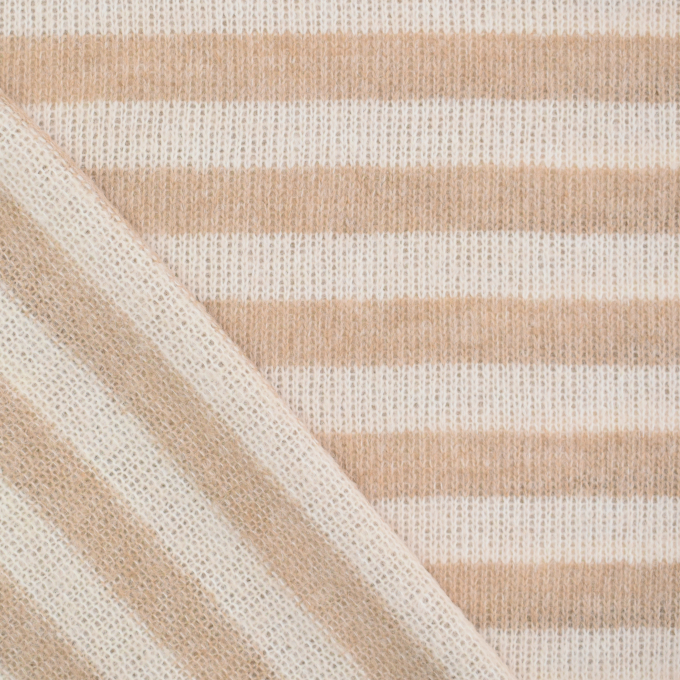 Tissu laine mélangée maille tricot rayé Stripes, beige