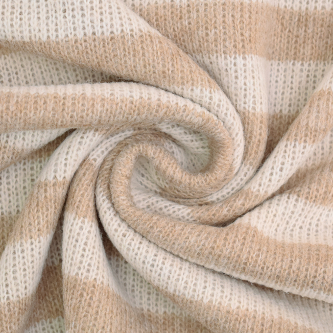Tissu laine mélangée maille tricot rayé Stripes, beige