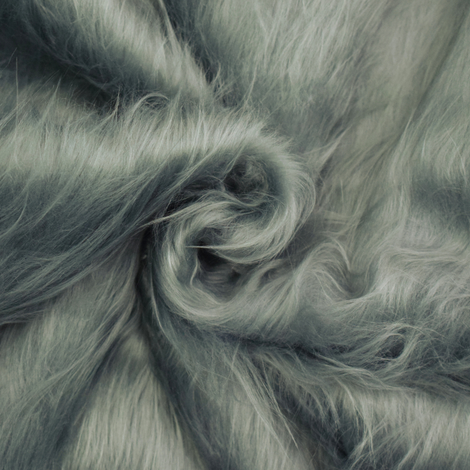 Tissu fausse fourrure à longs poils hirsutes, gris