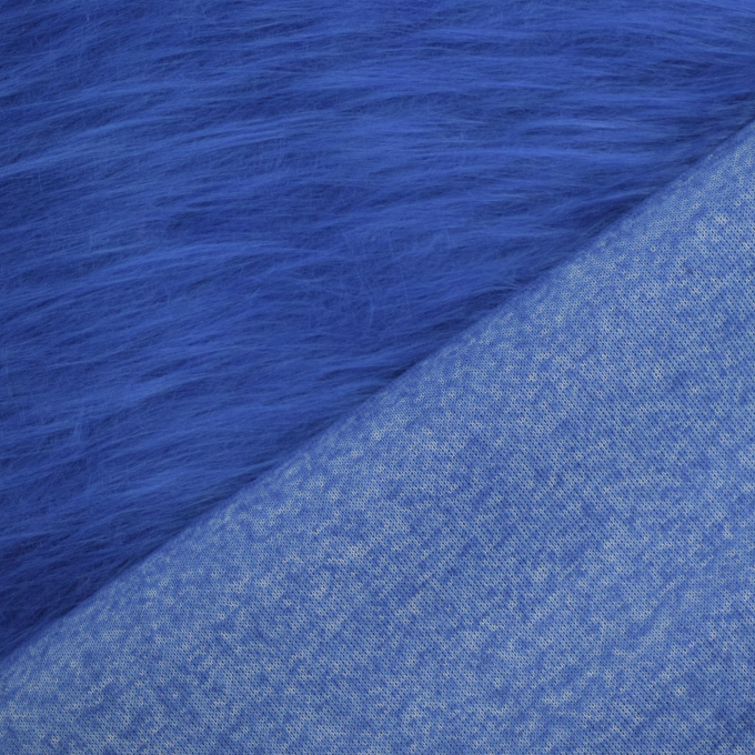 Tissu fausse fourrure à longs poils hirsutes, bleu royal