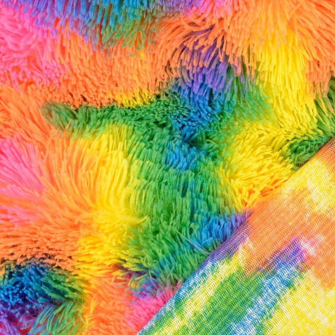 tissu fausse fourrure poil long Rainbow Camouflage