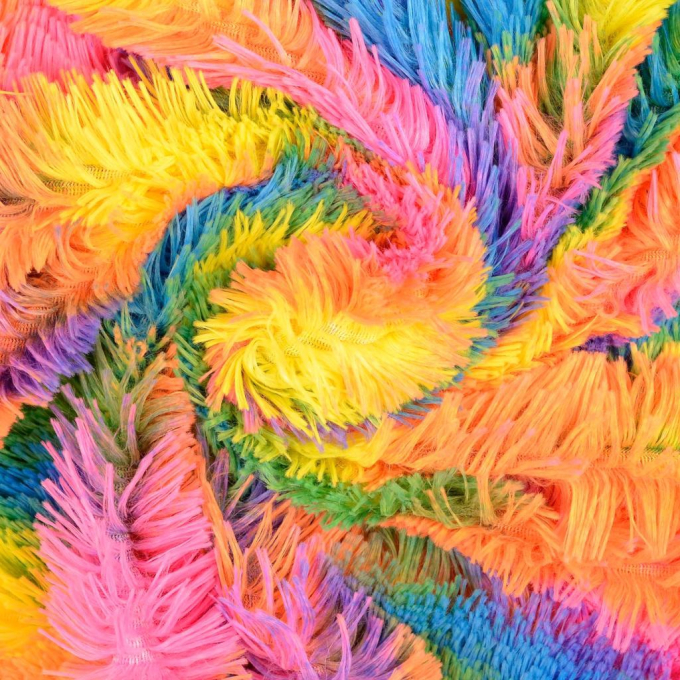 tissu fausse fourrure poil long Rainbow Camouflage