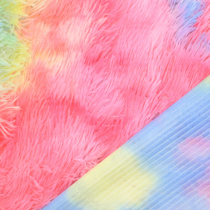Tissu fausse fourrure poil long Arc-en-ciel