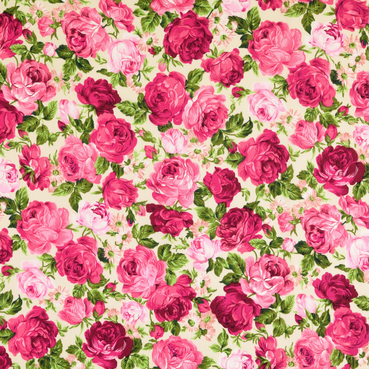 Cotton Fabric Rose Dream Off White Bright Pink Fabrics Hemmers