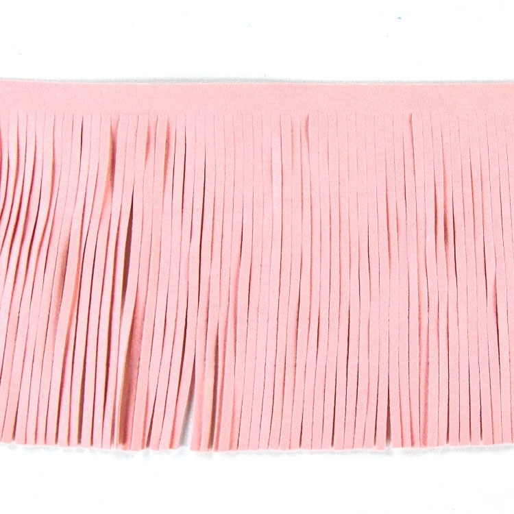 Fringe trim faux leather, 12 cm, pink