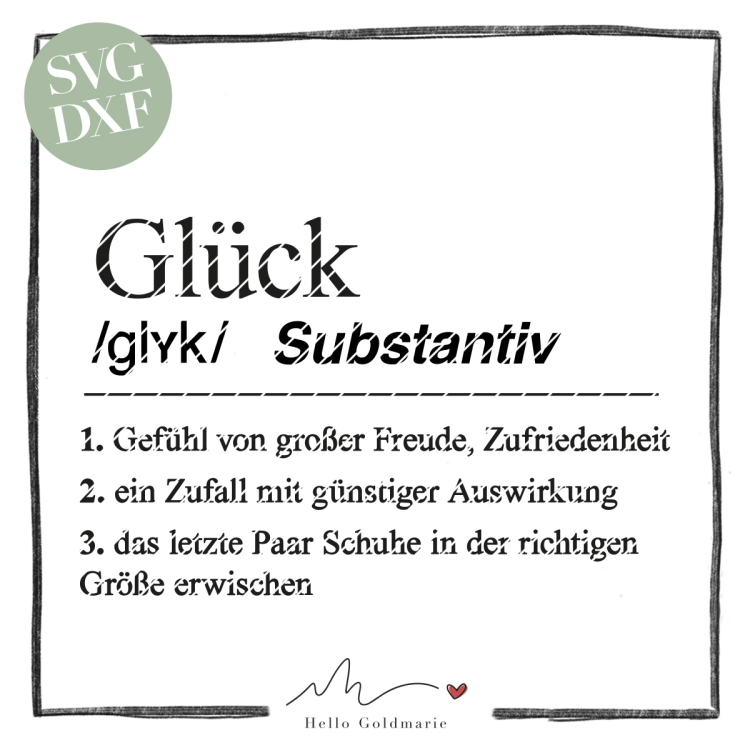 Plotterdatei Hello Goldmarie Wörterbuch Definition Glück, duits | Stoffen Hemmers