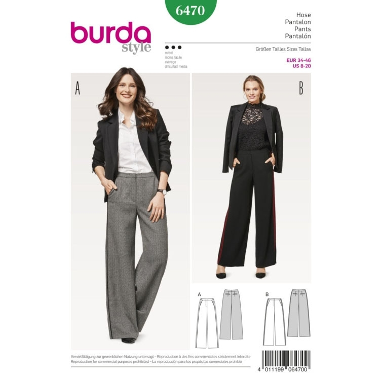 Burda Pattern: BD7400 Womens' Pants  Very Easy —  - Sewing  Supplies